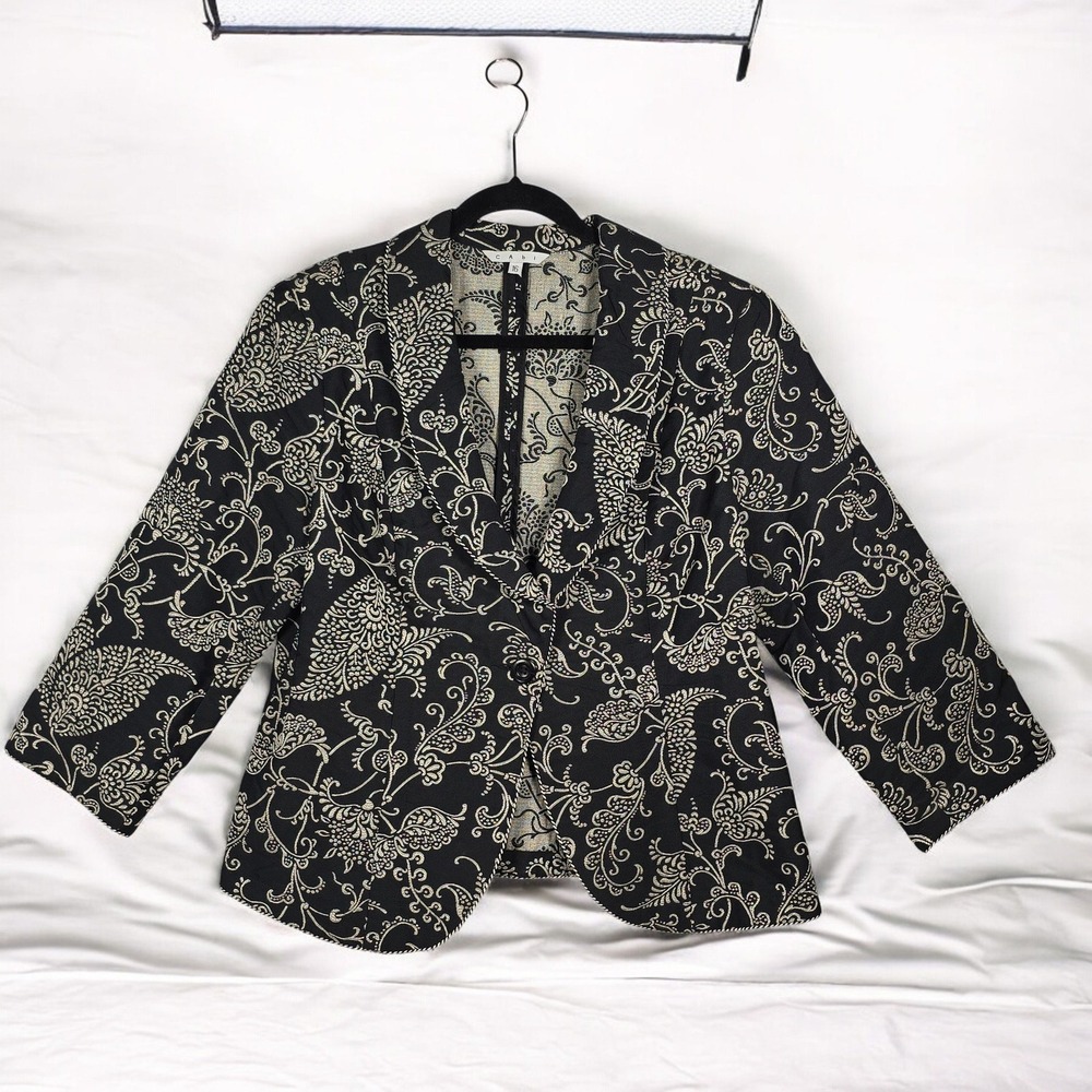 CAbi Black and Cream Patterned Blazer